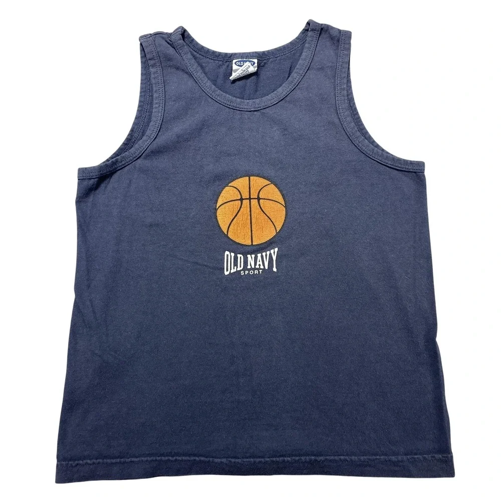 Old Navy Tank Top Boys S Blue Basketball Graphic Sport‎ Sleeveless USA Made VTG